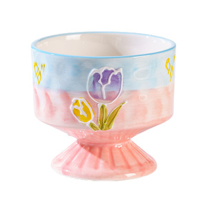 Caneca de Cerâmica com Padrão Floral Pintada à Mão Estilo Japonês, Linda e de Alto Valor, para Café da Manhã no Escritório, com Pé, Presente Artesanal - Product Image 5