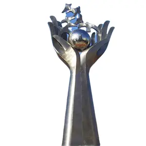 outdoor large stainless steel hands holding flying birds sculpture for sale