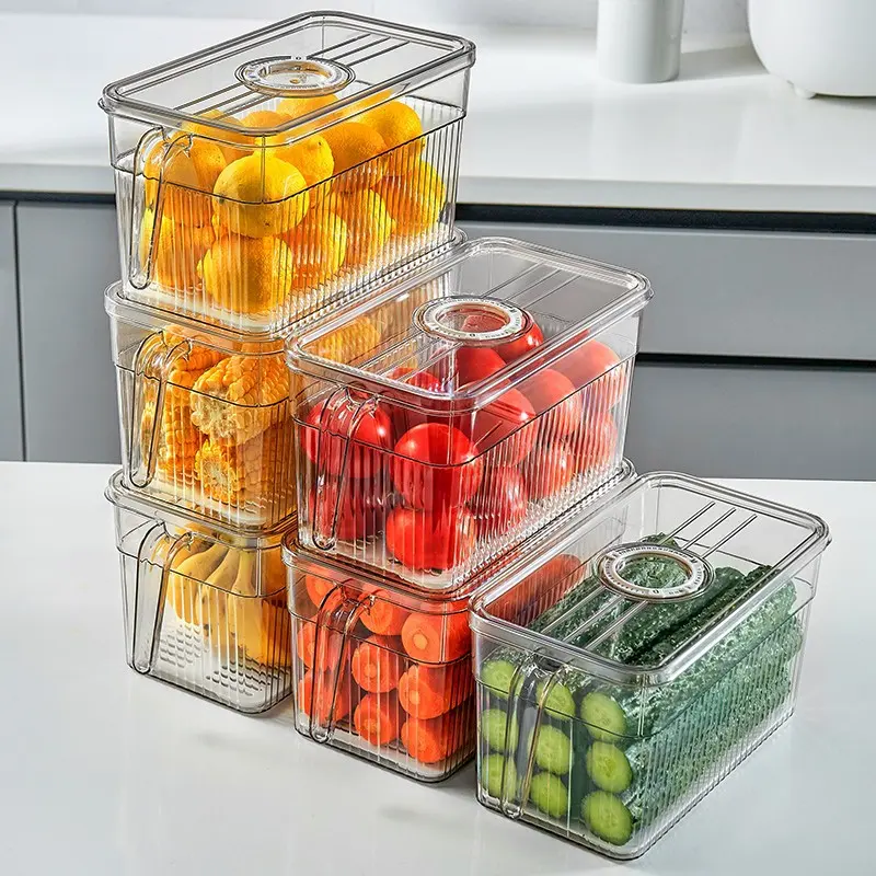 Cucina frigorifero Organizer Bin verdura frutta uovo Crisper sigillato scatole portaoggetti in plastica congelata con maniglia del coperchio