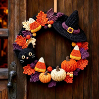 Guirlande d'Halloween en polyester crocheté 3D faite à la main avec citrouille, fantôme et chauve-souris pour décoration de porte d'entrée