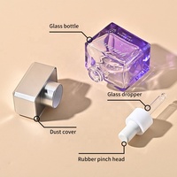 Flacon compte-gouttes carré en verre violet dégradé de 30 ml avec sérigraphie pour sérum cosmétique, soins de la peau et collyres