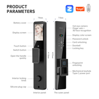 3D-Kamera Gesichtserkennung/Fingerabdruck/Handflächenbasierte Entsperrung/Tuya APP Fernbedienung Typ-C Schwarzes Aluminium Smart Türschloss mit Speicher