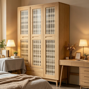 Armario Escandinavo de Madera con Puertas Batientes, Madera Maciza, Independiente, Duradero, Mueble Moderno para Dormitorio, Gran Capacidad - Product Image 1