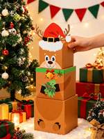 Boîtes cadeaux en carton empilées en forme de rennes de Noël, grandes tours décoratives pour cadeaux de Noël, supports pour cadeaux de Noël pour la table de la maison, décoration de Noël