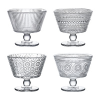 Bol en verre rétro sculpté et gaufré motif tournesol, style Instagram, de luxe léger et écologique, pour la maison, pour glaces, coupes glacées, yaourts et flocons d'avoine