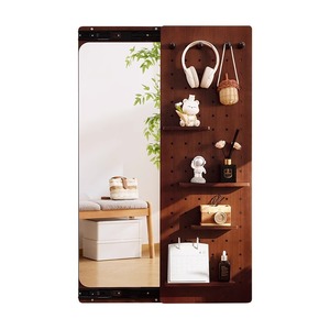 Espejo de cuerpo entero de madera maciza, montado en la pared, con tablero perforado multifuncional para almacenamiento, para uso doméstico. - Product Image 5