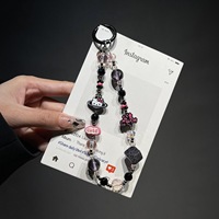 Dragonne de téléphone perlée rose avec breloque cœur, nœud et fleur en acrylique, en acier inoxydable, pour sac à main et sac à dos