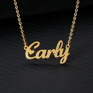 Manufacturer plated real gold 18K necklace English name Custom stainless steel diy private customizable necklace women