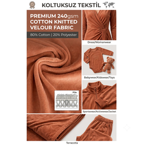 Tissu Velours Tricoté en Coton Terracotta Premium 240 g/m² 80/20 Coton Polyester en Rouleau pour Vêtements en Gros - Product Image 3