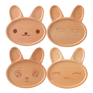 Bandeja Infantil de Madera de Haya con Forma de Conejo de Dibujos Animados, 2 cm de Grosor, con Superficie Pintada Transparente - Product Image 1