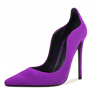 Escarpins Femme Couleur Unie Sexy à Bout Pointu Talons Aiguilles Fins Chaussures Habillées en Daim à Coupe Spéciale Grande Taille 47 - Product Image 4