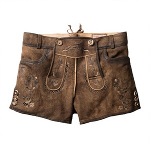 Women's Bavarian Lederhosen <b>Shorts</b> High Waist Vintage Embroidered Suede <b>Short</b> With Button Fly And <b>Decorative</b> Stitching - Product Image 1