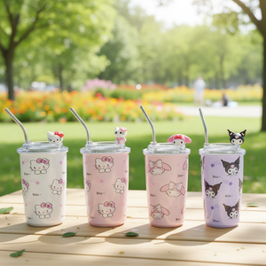 Bicchieri da caffè con cannuccia Peiyong Z-31 all'ingrosso, con coperchio ecologico, riutilizzabili, a tema cartone animato - Product Image 3