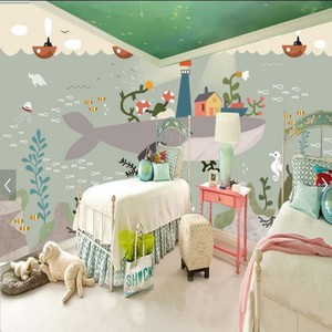 Mural <span class=keywords><strong>de</strong></span> diseño grande inspirado en el océano <span class=keywords><strong>de</strong></span> ballenas, papel tapiz nórdico impermeable <span class=keywords><strong>de</strong></span> dibujos animados para habitación <span class=keywords><strong>de</strong></span> niños, patrón Floral para habitaciones <span class=keywords><strong>de</strong></span> niños y <span class=keywords><strong>niñas</strong></span> - Product Image 2