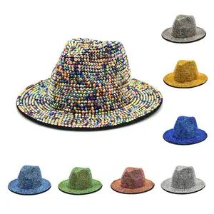 HT-0383批发时尚工厂高品质供应商女士定制标志设计师斗帽成人男女通用钻石菲多拉帽子