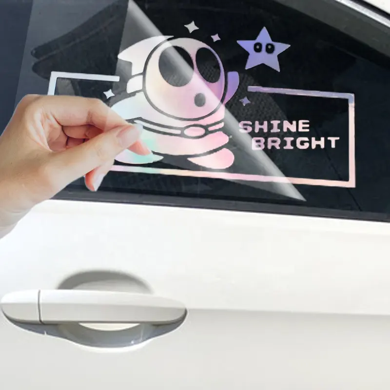 Holográfica prata cartoon padrão impermeável auto adesivo vinil decorativo laser carro personalizado decalque adesivos