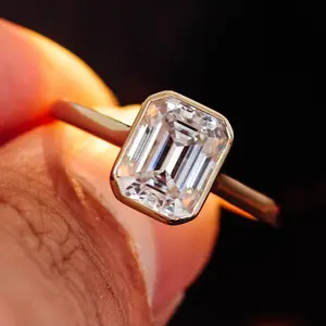 personal customized women igi certified diamond lab grown 3ct emerald cut cvd diamond bezel 14k gold lab diamond solitaire ring