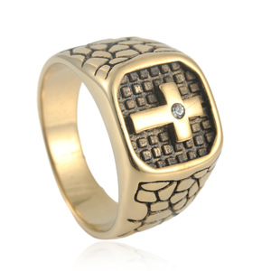 Men's Titanium Steel <b>Cross</b> <b>Ring</b> With Cubic Zirconia Prong Setting Geometric Design Punk Style Fashion Jewelry Gift 24033 - Product Image 3