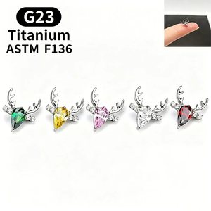 Boucles d'oreilles clous cerf en titane ASTM F136 avec zircon 5A taille poire, bijoux de Noël tendance, tête de remplacement pour clou de <span class=keywords><strong>langue</strong></span> et de lèvre - Product Image 1