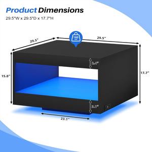 Table basse carrée noire en <span class=keywords><strong>bois</strong></span> robuste avec éclairage LED et station de charge, faible MOQ, rangement ouvert - Product Image 5