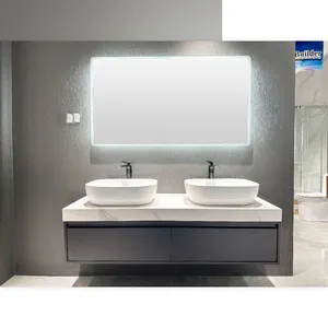 단단한 나무 세면대 세면대 욕실 캐비닛 거울 디자인 허영심 소결 돌 인기있는 호텔 현대 맞춤형 광장
