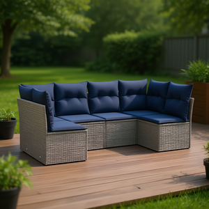 Ensemble de canapés de patio en polyrotin gris avec coussins, meubles d'extérieur durables pour 6 personnes, design contemporain - Product Image 2