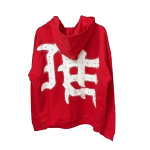 Sudadera con capucha y cremallera Emotions Never Die, unisex, oversize, estilo streetwear, con estampado en relieve, de algodón French Terry, con pedrería y logo desgastado - Product Image 2