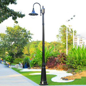 Outdoor Brass Garden Lamp <b>Post</b> with Dual Glass Shades 2700K Warm White AC 220V IP66 Motion Sensor <b>Solar</b> Non-Detachable Fixture - Product Image 6