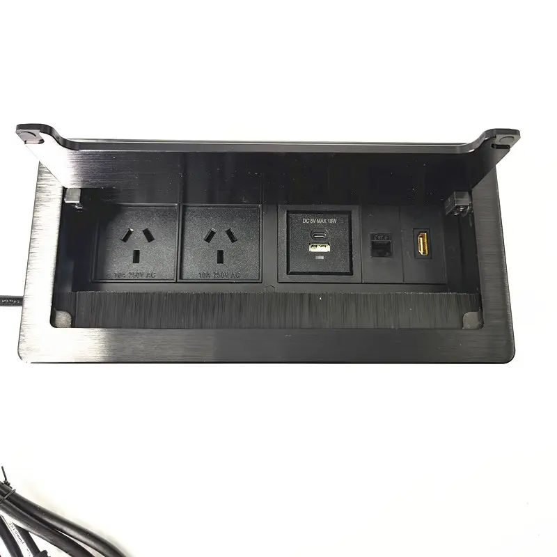 Au Stopcontact Borstel Opklapbare Desktopaansluiting Met USB-S Datapoort/Tafelborstel Flip-Connectiviteitsdoos