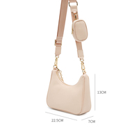 Sacs à bandoulière pour femmes en cuir vegan PU de haute qualité, fermeture éclair supérieure avec petite pochette amovible, logo personnalisé, ODM OEM, sac à bandoulière pour femmes