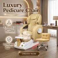 Chaise de pédicure de luxe avec massage par vibration, lumière 7 couleurs, design moderne, pour salon de manucure, avec fonction fumigation