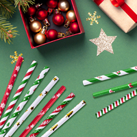 6*196mm rayé vague arbre de noël flocon de neige père noël conception papier paille à boire pour les décorations de fête de noël