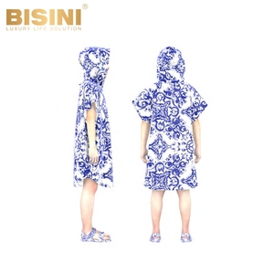 Nouvelle serviette de plage 2-en-1 pour enfants, séchage rapide, absorbante, imprimé porcelaine bleu et blanc, <span class=keywords><strong>poncho</strong></span> de change pour voyage, été 2026 - Product Image 1