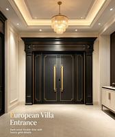 Porte d'entrée principale de villa de style européen en aluminium moulé, double porte avec panneaux latéraux et transom, résistante à l'eau, en fibre de verre