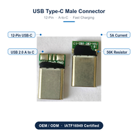 Conector USB Tipo C Macho de 12 Pines Marca JN, USB 2.0 a C 8A 56K, Tipo de Soldadura con Resistencia, Enchufe USB-C 30V para Cable de Datos de Carga Rápida