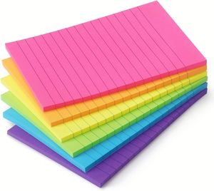 Bloc de Notas Autoadhesivo con Líneas de 6 Colores, 10x15cm, 45 Hojas/Color, Cuadrícula Arcoíris Brillante para Escribir en el Diario y Planificar Diariamente - Product Image 1