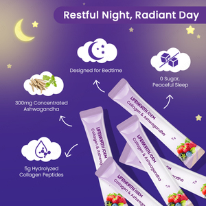 ไลฟ์เวิร์ธ คอลลาเจนและผงอัชวากันธา - คอลลาเจนเปปไทด์ 5 กรัม, อัชวากันธา 300 มก., ไม่มีน้ำตาล - รับผลิตแบบ OEM สำหรับแบรนด์ส่วนตัว จำหน่ายแบบขายส่ง - Product Image 2