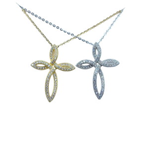 Classic Cross Pendant Necklace 925 <b>Silver</b> 18K Gold Plated Moissanite Micro Insert <b>Snake</b> <b>Chain</b> Unisex Everyday Wear - Product Image 1