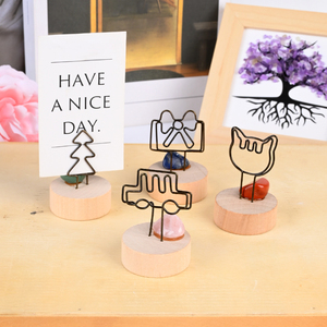 Clip Personalizado para Fotos con Piedras de Cristal Pulido, Base Redonda de Madera, Clip para Tarjetas de Visita para Decoración - Product Image 3