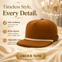 Casquettes Snapback Rétro Personnalisées en Velours Côtelé Camel à Bord Plat et Bordure Crème, Casquette Vintage Unisexe pour Événements de Spectacle Automobile Vintage