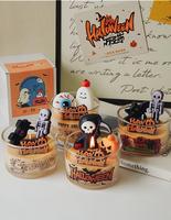 Bougie décorative effrayante pour Halloween, en verre, avec motifs de démon de la récolte, citrouille, squelette, œil et fantôme, pour la table de fête d'Halloween