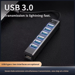 Hub USB 3.0 en aluminium à 7 ports avec port Type-C, interrupteur marche/arrêt, extension USB alimentée, station d'accueil - Product Image 4