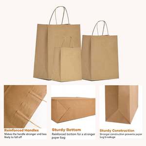 Sacs en papier kraft biodégradables imprimés sur mesure, sacs shopping jetables bruns avec poignée pour vêtements et cadeaux - Product Image 2