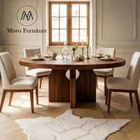 Ensemble table et chaises rondes en bois pour villa moderne, table de salle à manger en chêne recyclé antique pour restaurant, 6 places