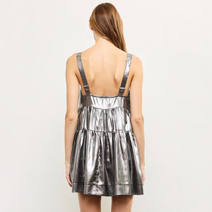 2025时尚围棋批发市场方领迷你长度无背防滑闪亮银涂层女装 - Product Image 3