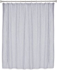 <span class=keywords><strong>Rideau</strong></span> de <span class=keywords><strong>douche</strong></span> en pur coton à rayures bleu marine minimaliste avec crochets antirouille Taille <span class=keywords><strong>extra</strong></span> longue 84*72 pouces - Product Image 1