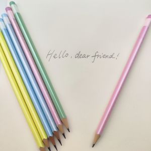 Crayons en bois triangulaires nacrés Macaron HB, finition Dip Top & Dip Ring, boîte de 12 pièces, logo personnalisé accepté, FSC EN71 ISO - Product Image 6