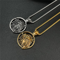 Rétro Personnalité En Acier Inoxydable Collier Hommes Punk Épine Dieu Creux Tête Humaine En Acier Inoxydable Pendentif Rond pour Hommes