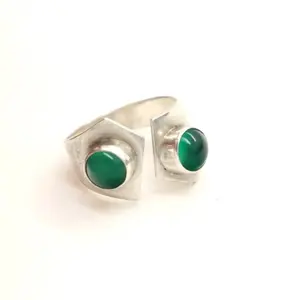 Handmade Natural Green Agate 925 Sterling silver ring for men jewelry