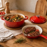 Ensemble de cuisine minimaliste personnalisé de 7 pièces, en fonte émaillée colorée, casseroles et faitouts écologiques pour la maison